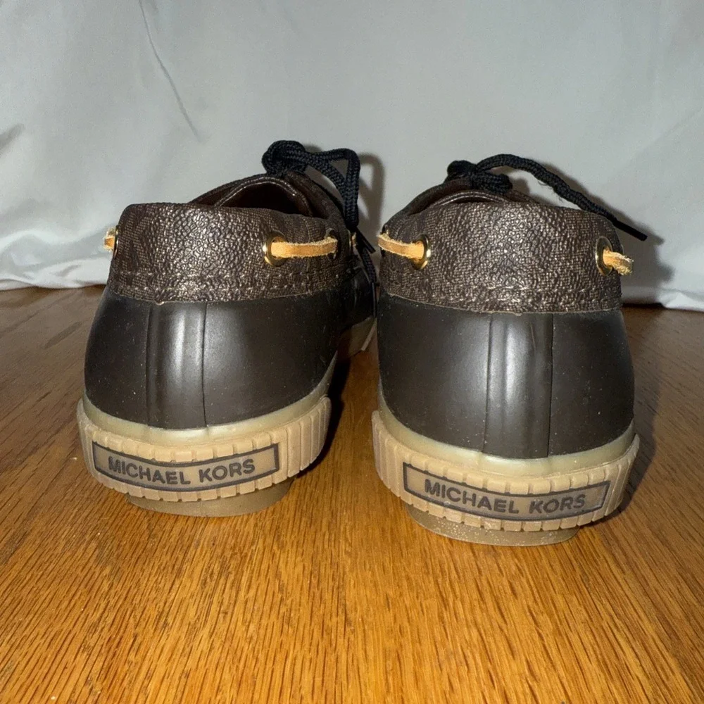 Michael Kors Womens Duck Shoes Brown Monogram Logo Rain Boat‎ Shoes Size 8